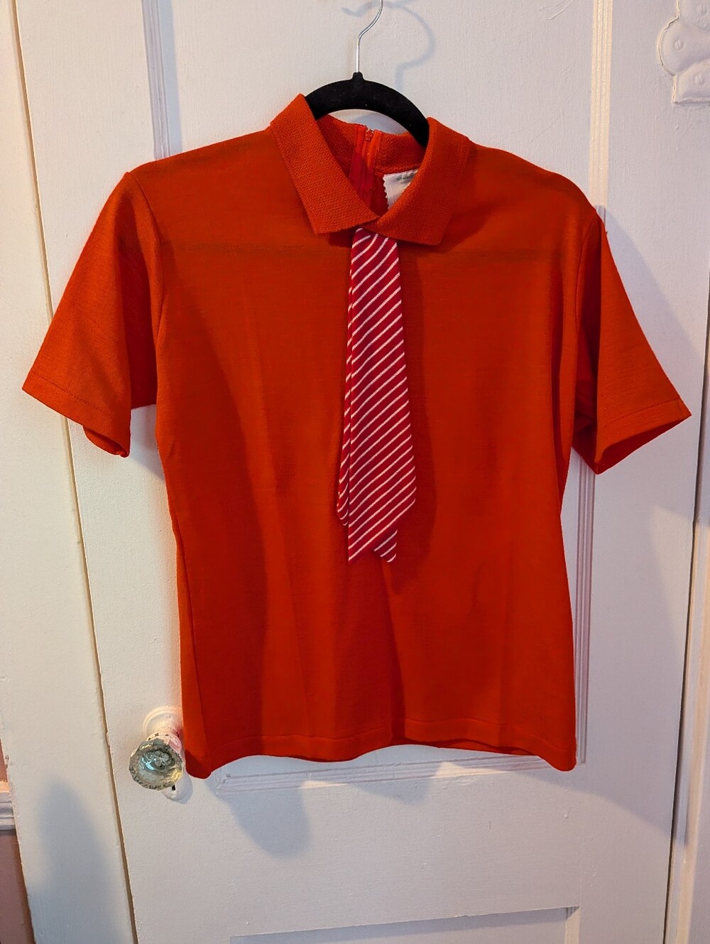 NWT Vintage Deadstock Helen Sue Red Short Sleeve Polo Tee Striped Decorative Tie